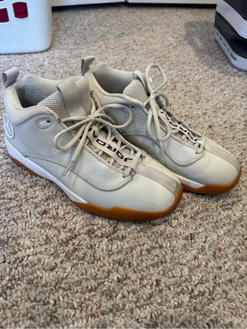 Jordan Light Gray and Gum Low-Top Sneakers